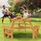 Fir Wood Round Picnic Table Set with 3 Benches and Umbrella Hole